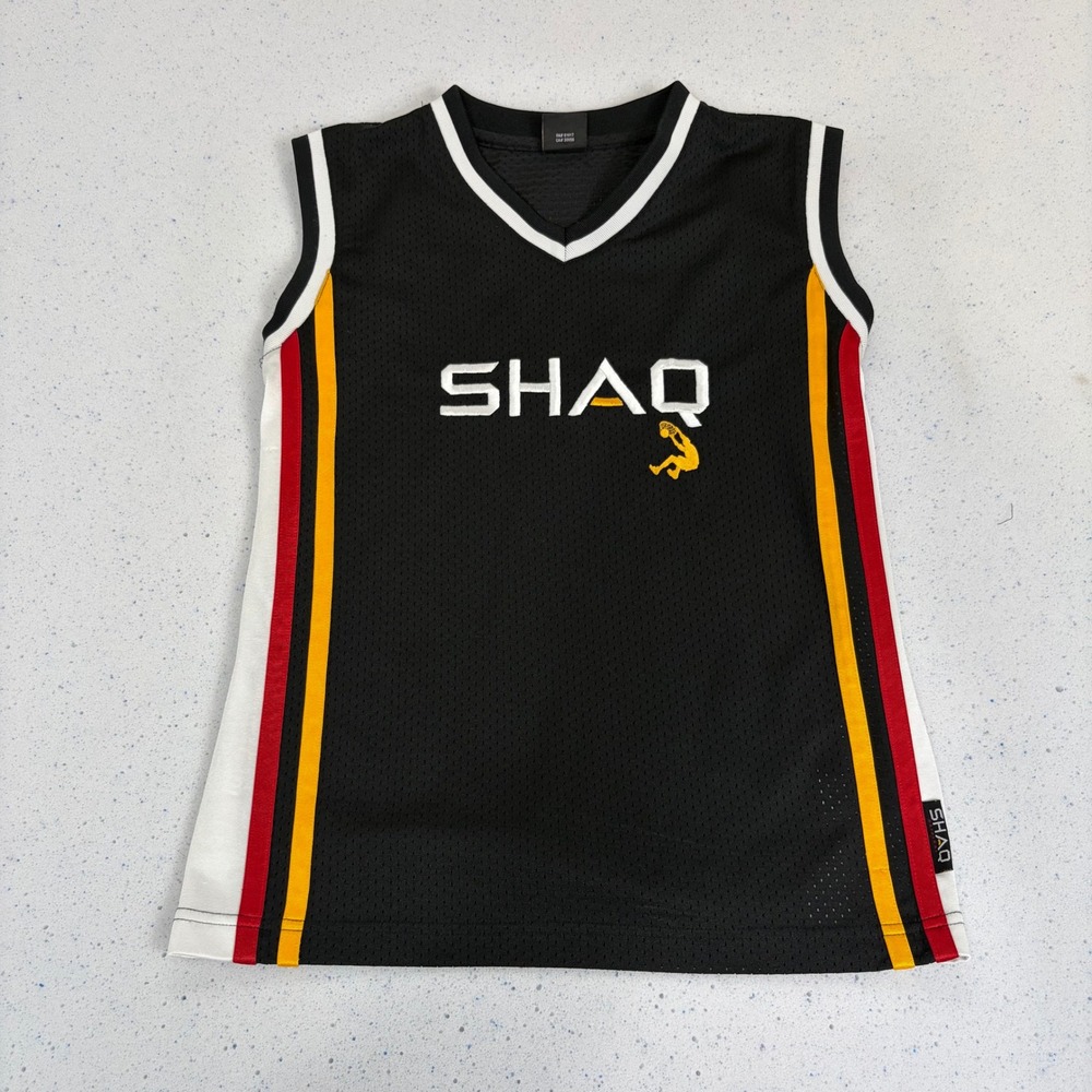 SHAQ Kids Basketball Jersey Black Miami Heat Red Yellow Stripe Size M Streetwear